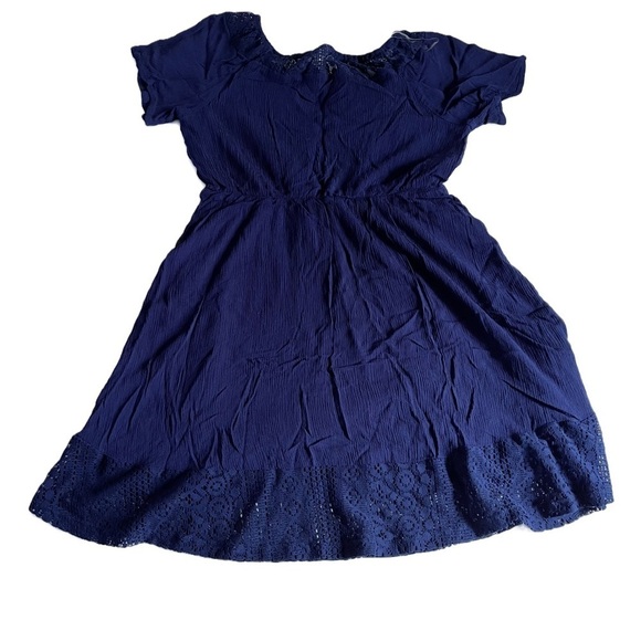 JUSTICE Girl’s Dark Blue Short Sleeve Lace Ruffle Dress - Size 16 - Picture 3 of 7